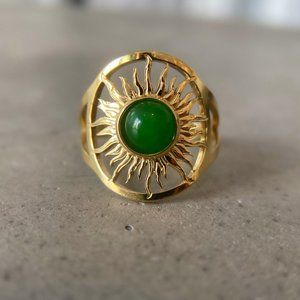 Natural Green Agate Stone Ring Green Gemstone Gold Plated Ring US 7.5